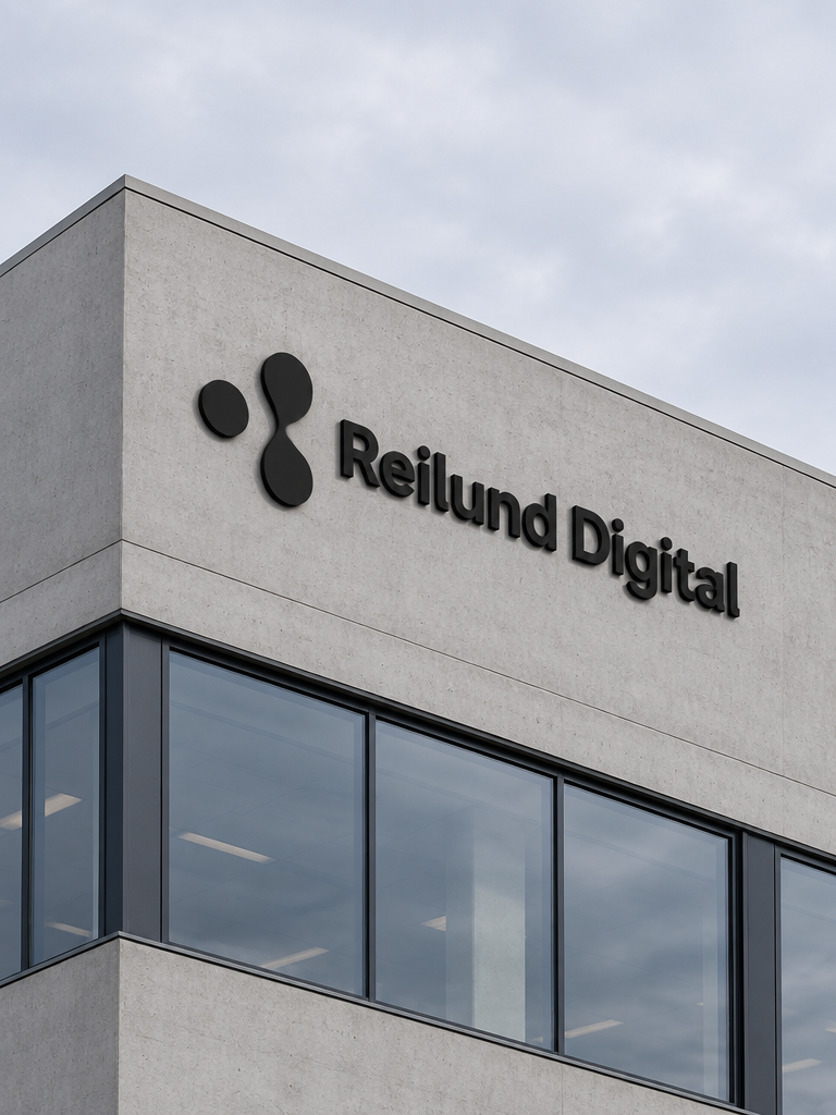 Reilund Digitals kontorsfasad med logotyp